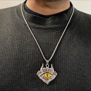 Stainless Steel Gothic Punk Evil Eye Skull Pendant Necklace